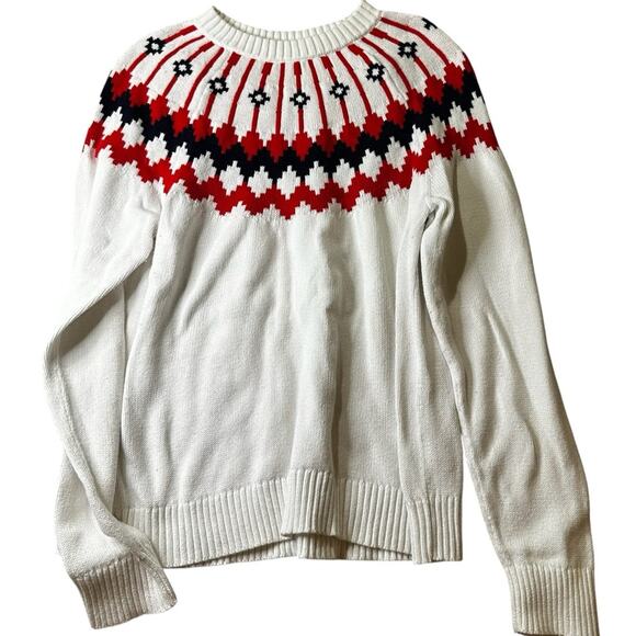 J CREW fair Isle White and Red Patterned Women's Sweater Size XL - Picture 2 of 8